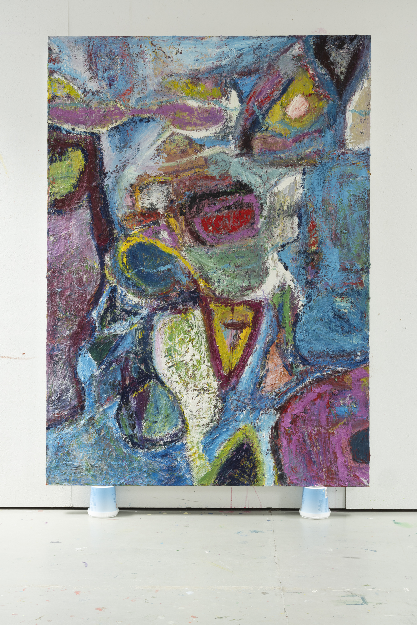 Fri Hand — hand-painted oil on linen in blues and magenta by Gustav Hjelmgren