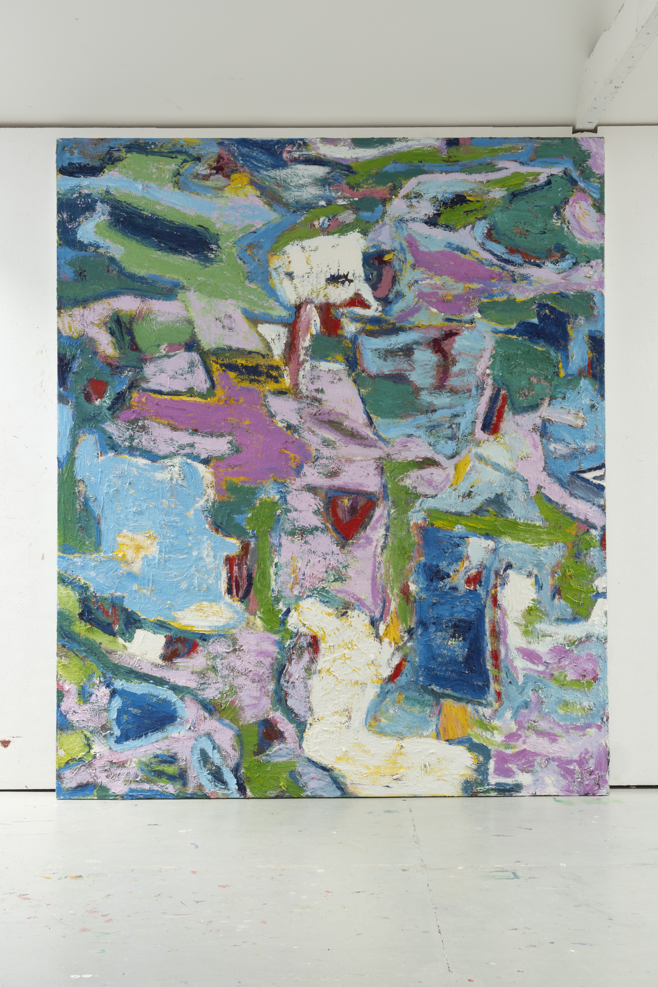 Fri Hand — large hand-painted oil on linen in greens, pinks and blue by Gustav Hjelmgren