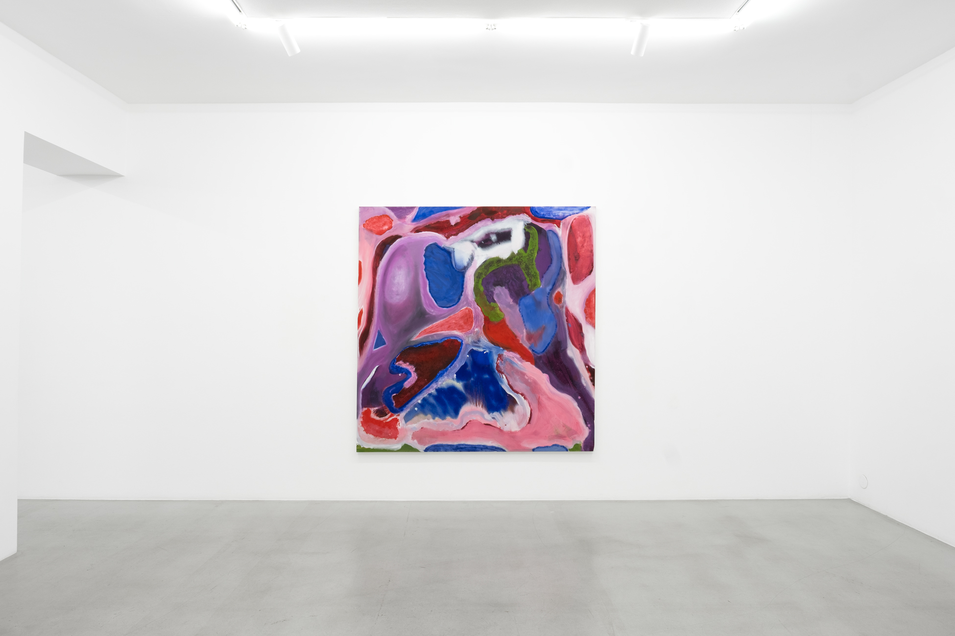 Installation view, Maitri — pink and blue painting