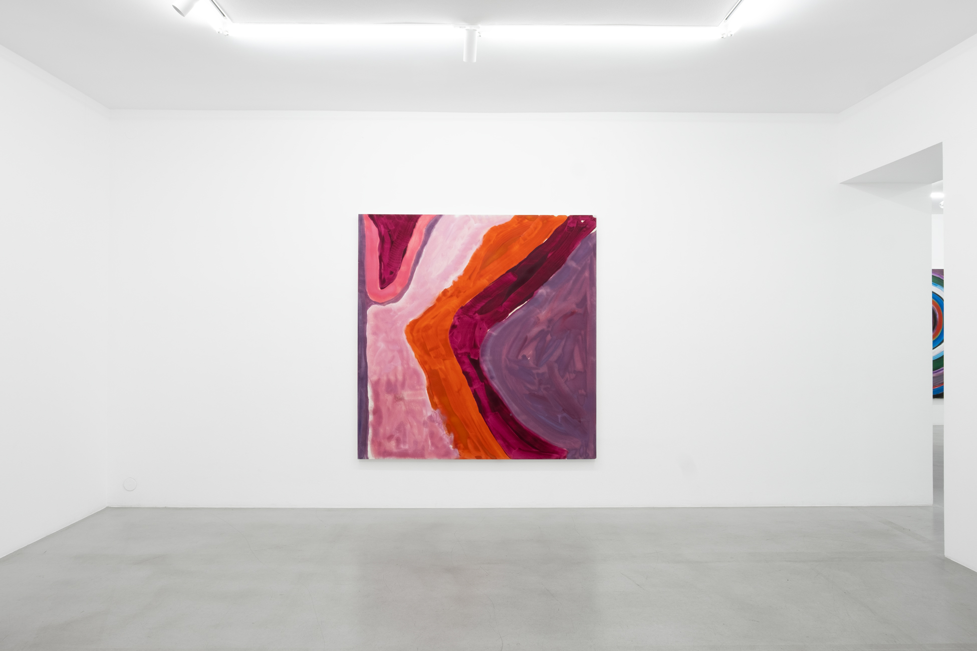 Installation view, Maitri — magenta and orange painting